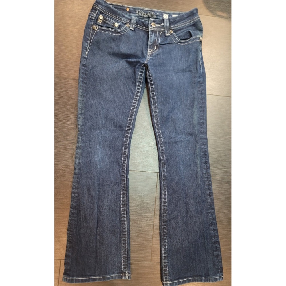 Miss Me Jeans Easy Boots size 27 boot cut sequins Dark Blue 7in low rise